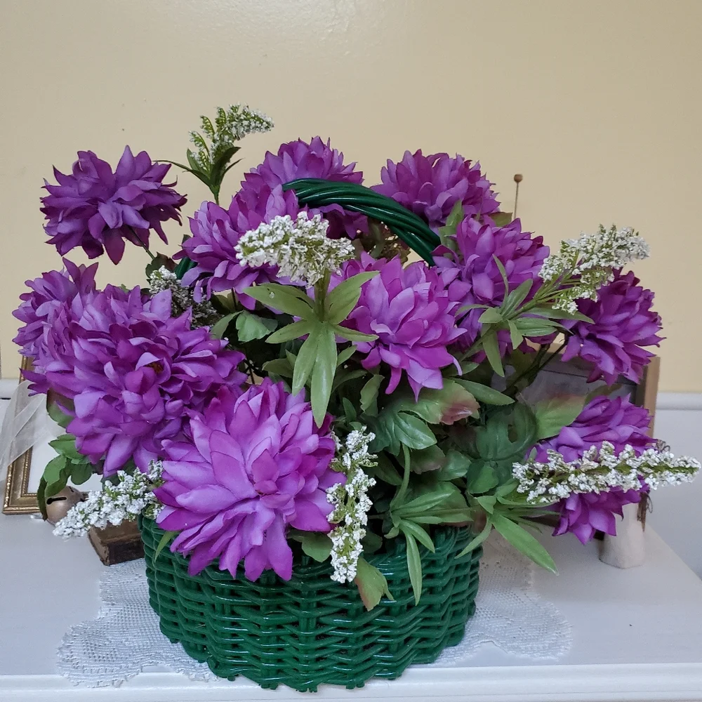 Faux floral purple Dahlia centerpiece